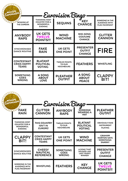 eurovision 2018 bingo mission eurovision bingo sheets