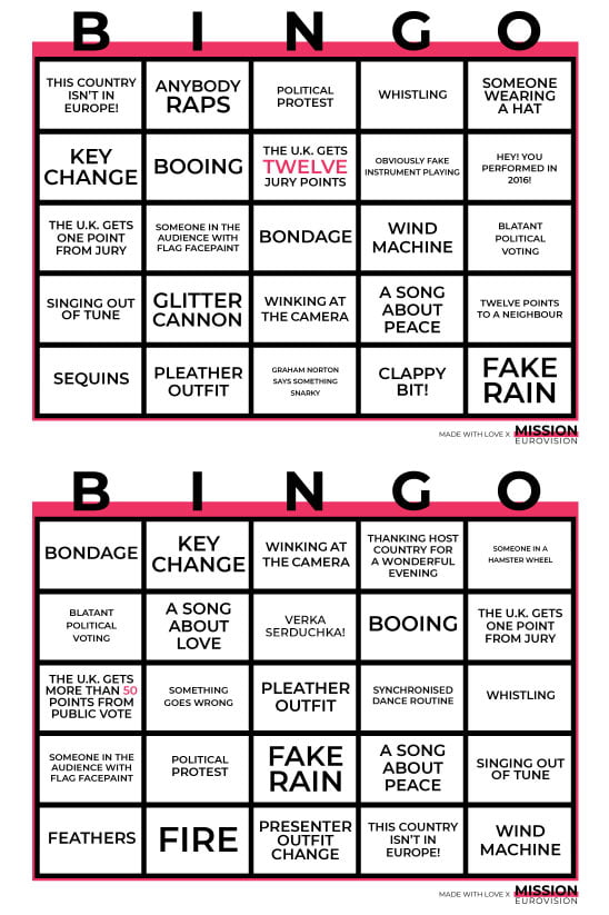Eurovision 2020 Bingo Mission Eurovision