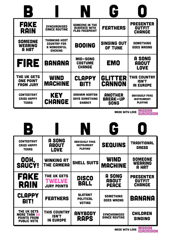 Eurovision 22 Bingo Mission Eurovision
