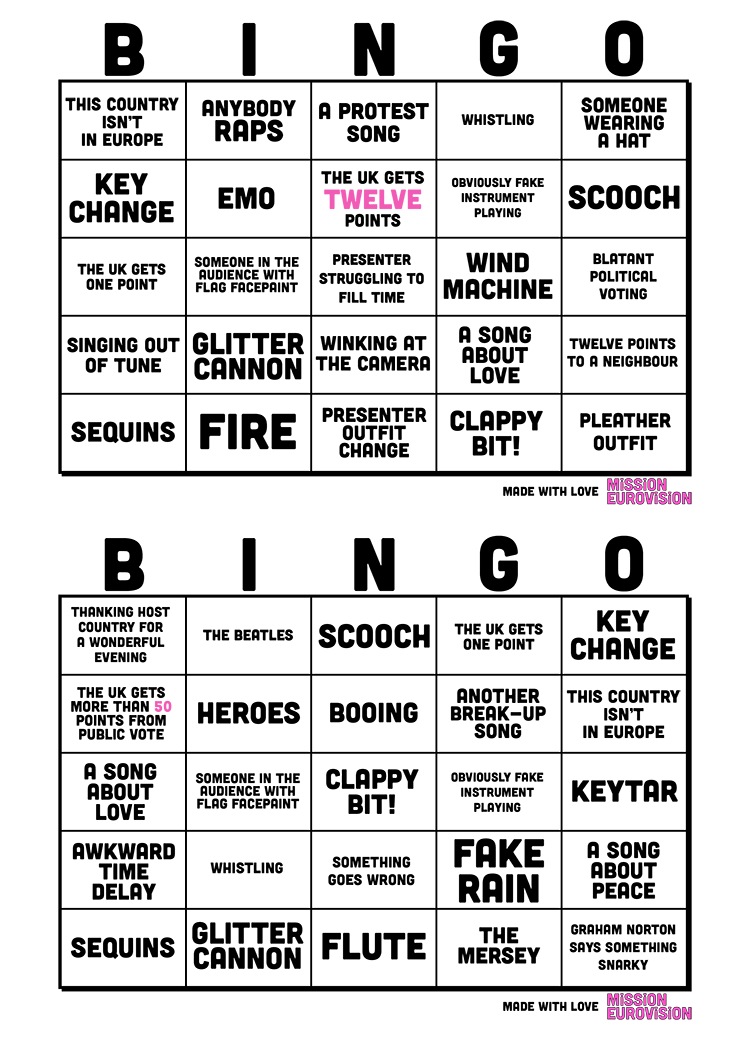 Mission Eurovision's 2023 Bingo Sheet 3