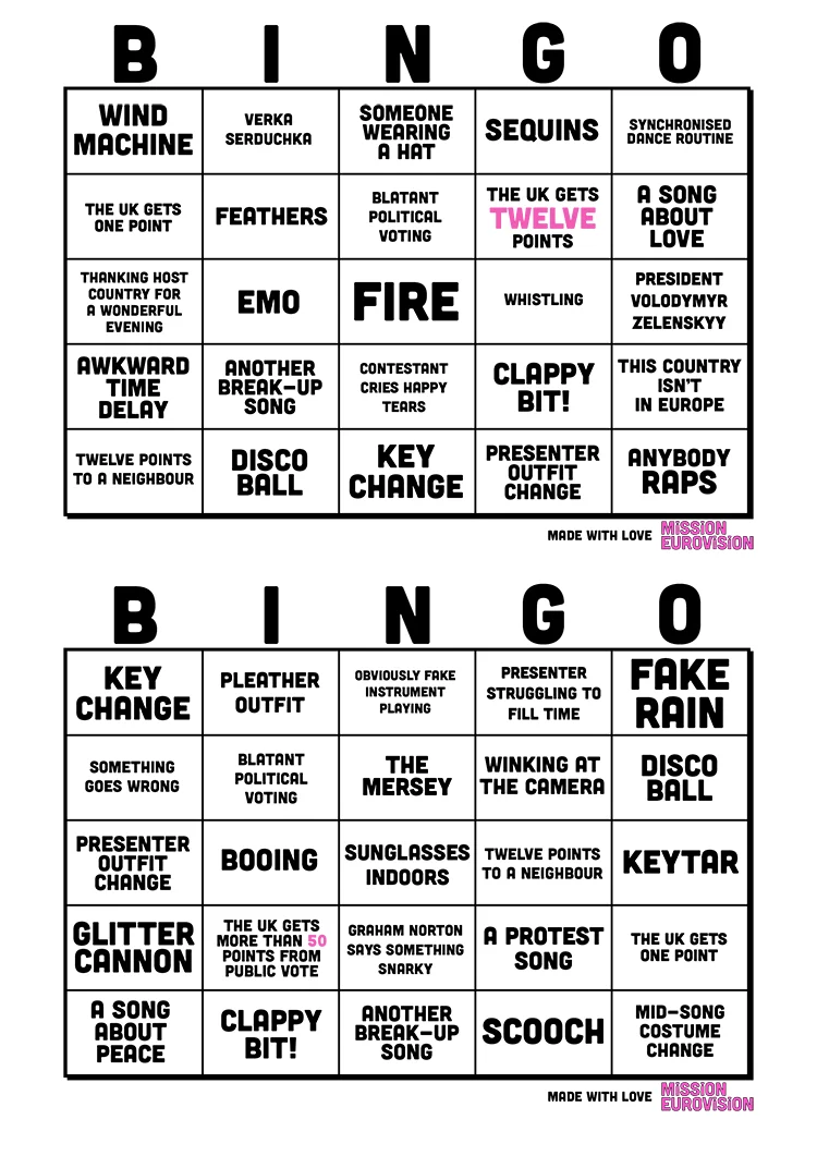 Mission Eurovision's 2023 Bingo Sheet 4