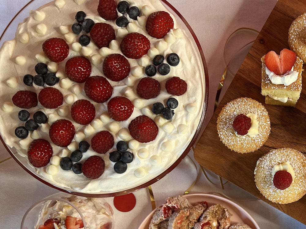 Strawberry trifle with berry Union Jack decoration