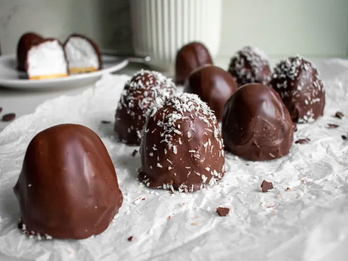 Danish chocolate coated marshmallow puffs