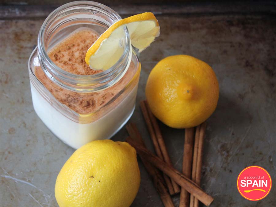 Milk, lemon, egg whites and cinnamon combine for this cold summer drink, leche merengada