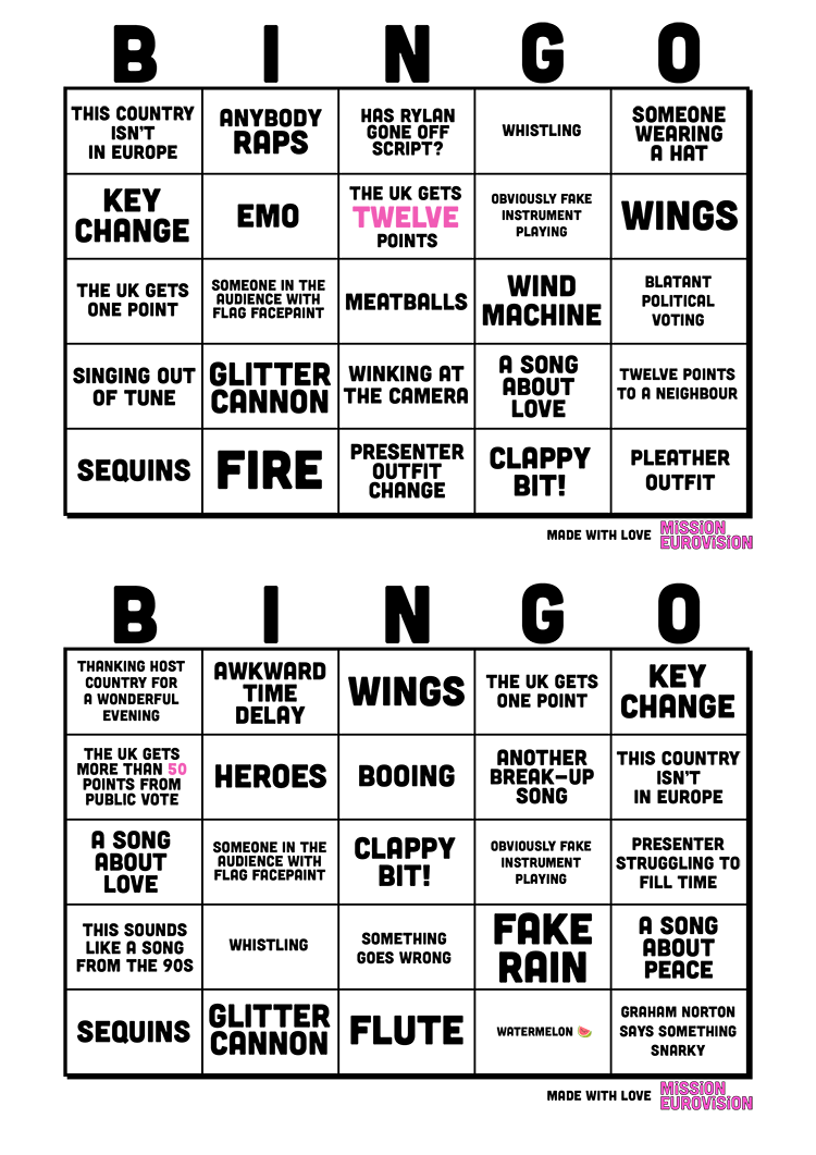 Eurovision 2024 Bingo sheet 4
