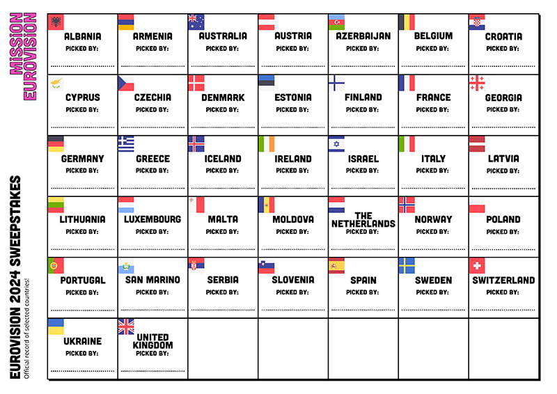 Eurovision sweepstakes 2024 sheet 2
