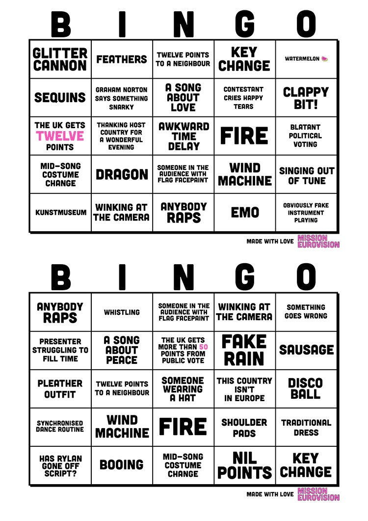 Eurovision 2025 Bingo sheet 2