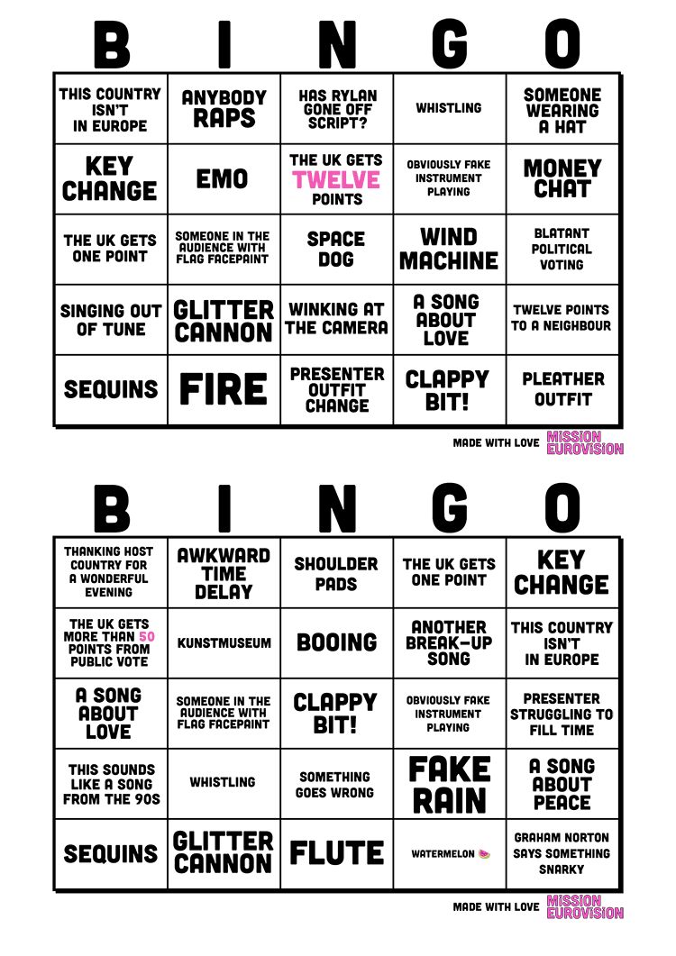 Eurovision 2025 Bingo sheet 3