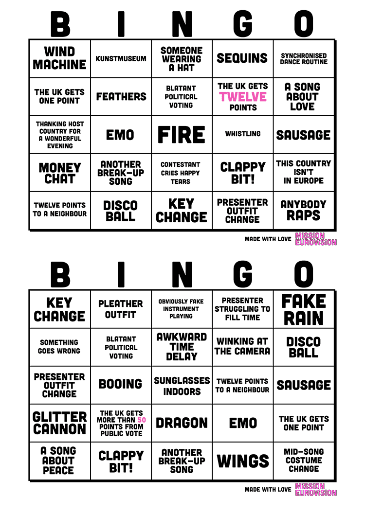 Eurovision 2025 Bingo sheet 4